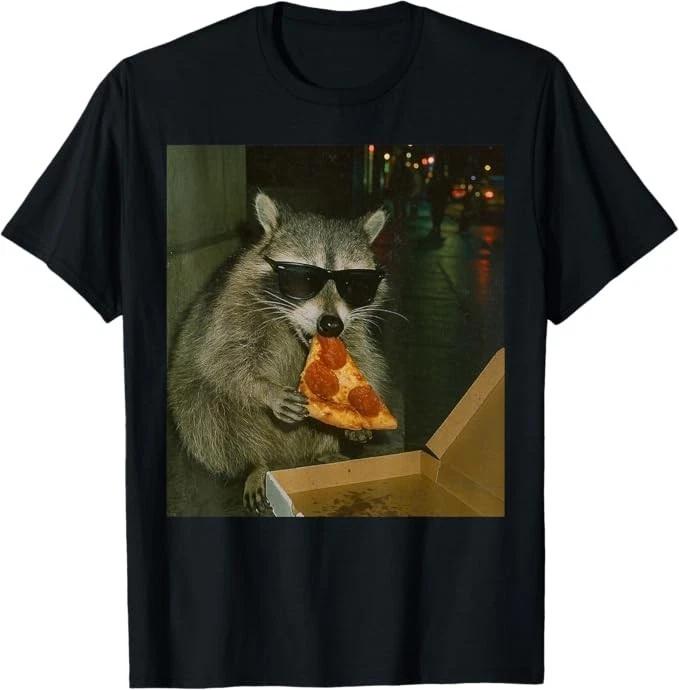 Funny Raccoon Eating Pizza Animal Meme T-Shirt 2XL