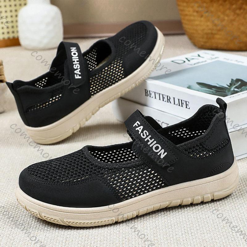 Comemore Women's Plus Size Flats Soft Sole Comfortable Mom Shoes Hollow Breathable Spring Summer Casual Outdoors Walking Shoes