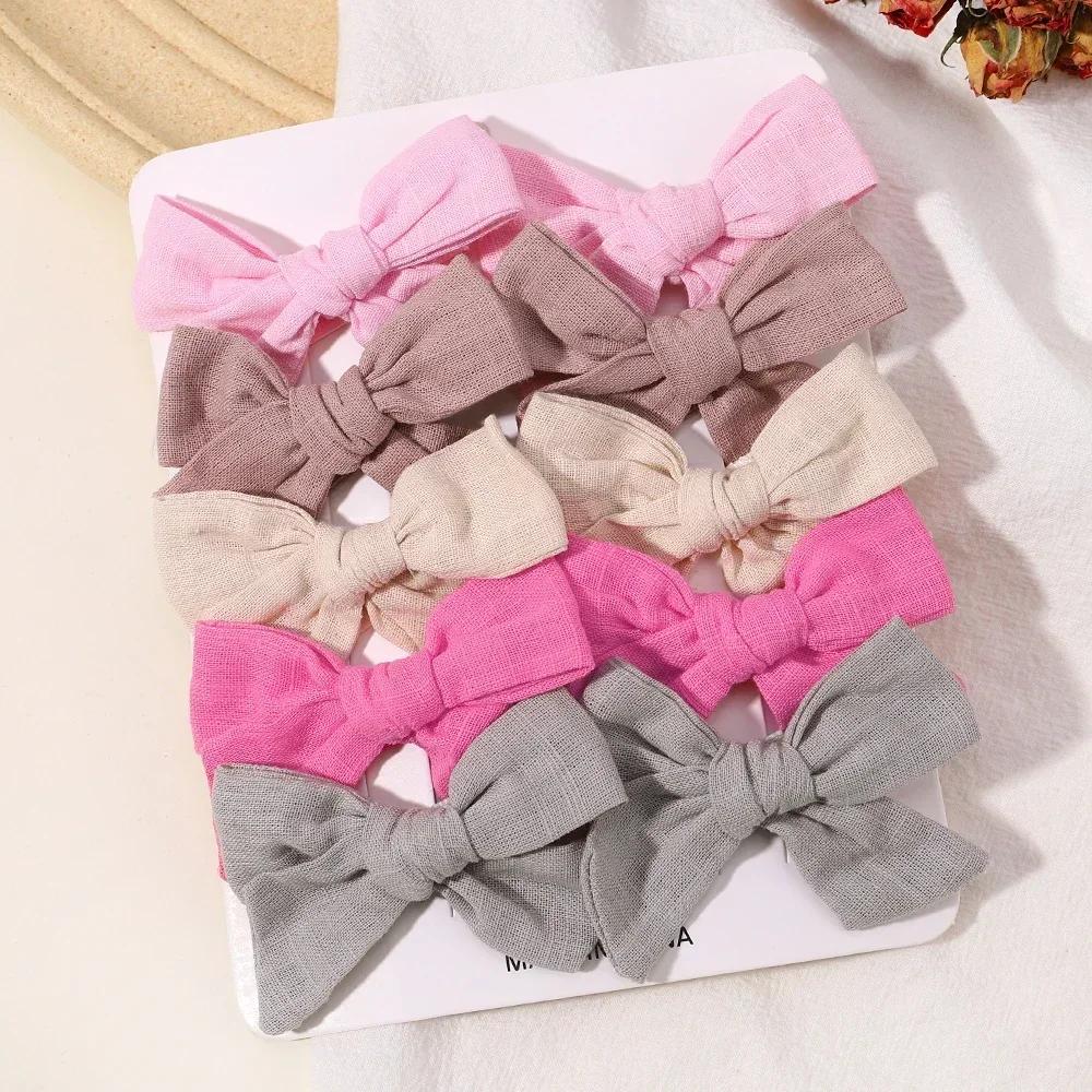 10Pcs/set Solid Color Cotton Hair Bows Hair Clips for Baby Girls Boutique Hairpins Barrettes Headwear Hair Acesssories