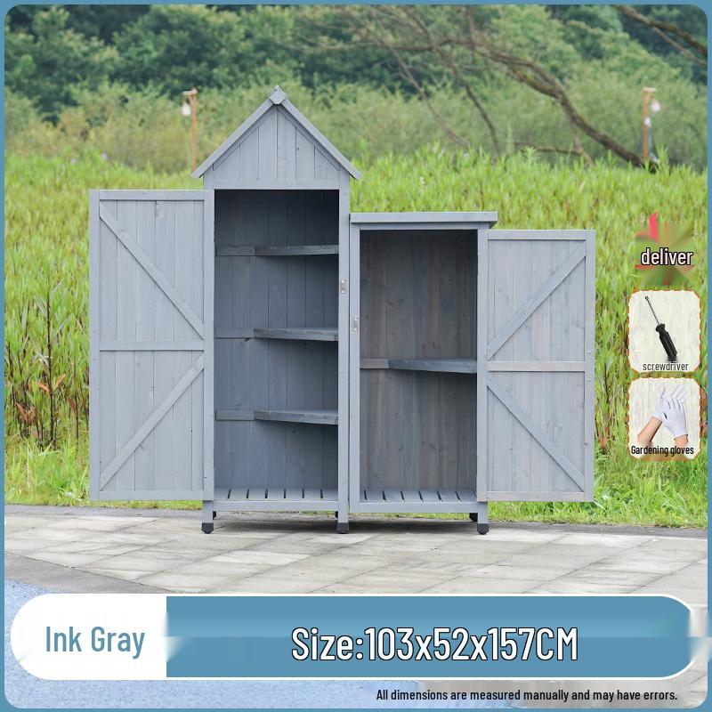 Waterproof Outdoor Wooden Storage Cabinet for Garden Tools - Anti-Corrosion and Sun Protection, Ideal for Courtyard and Balcony Use.