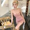 Pink Spicy Chic French Spaghetti Strap Dress - Women's Elegant Slim Fit