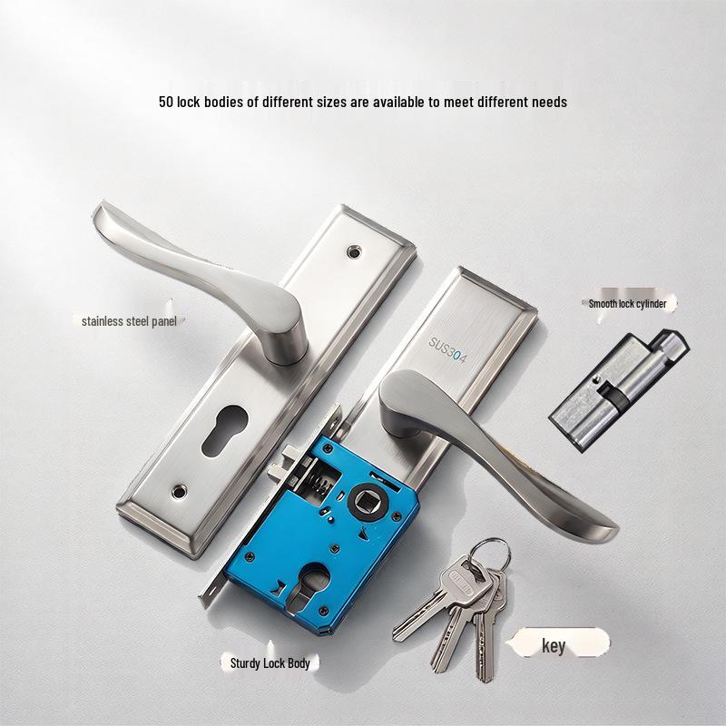 Stainless Steel Silent Door Handle with Lock for Indoor Wooden Bedroom Doors