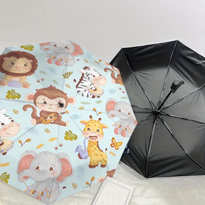 1PC Zoo Animals Instruments Umbrella-8-Rib Reinforced Portable Folding Travel Suitable for All Seasons Outdoor Daily Use-G382