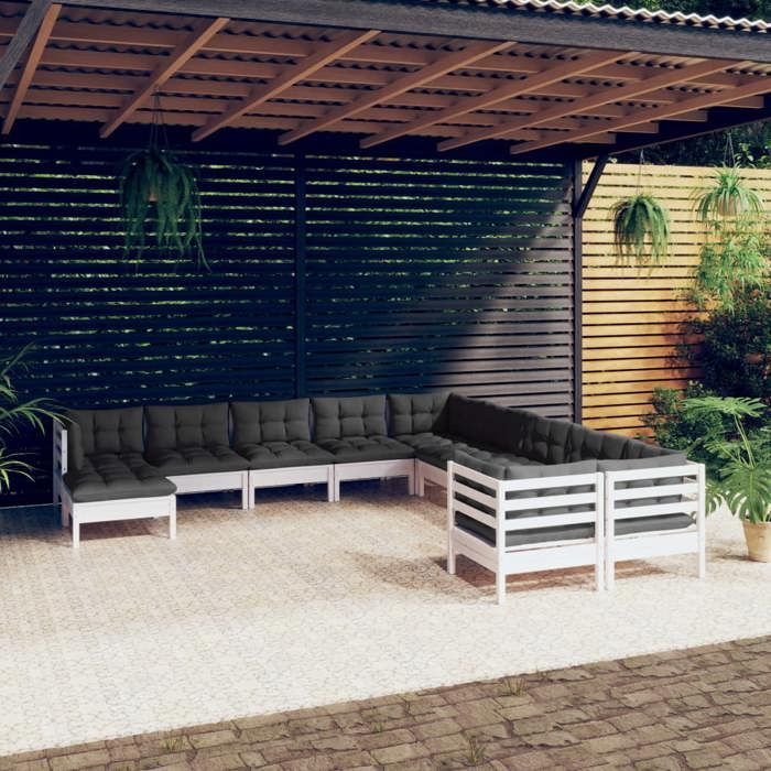 VidaXL Bois de Pin Salon de Jardin 11 pcs avec Coussins Mobilier de Patio Meubles d'Extérieur Mobilier de Jardin Meubles de 3097056