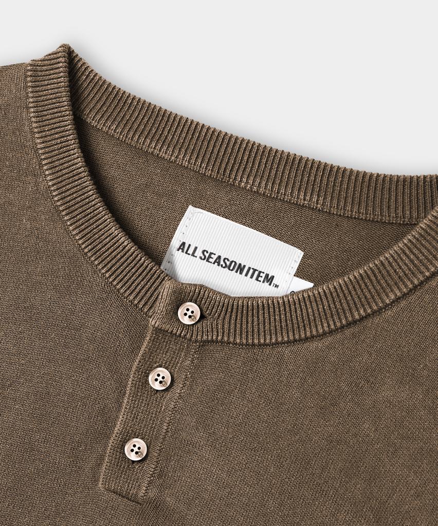Dimiteulibeullaeg Daily Washable Pigment Henley Neck Round Knit_Brown