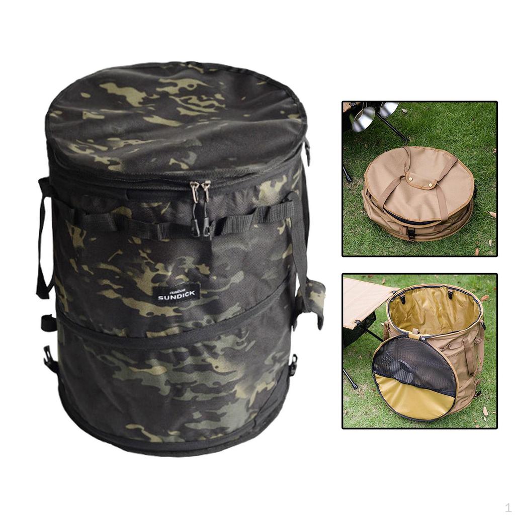 Camping Trash Can Collapsible Portable Multi-Functional with Zipper Lid Waste