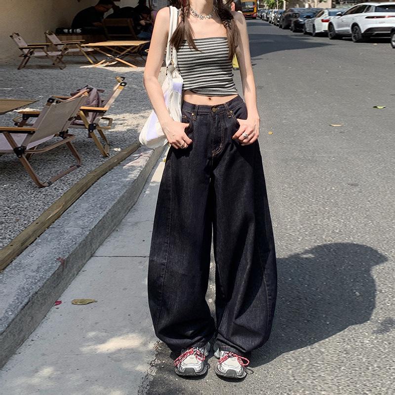 Original cow color scimitar jeans women's new American retro analysis design sense loose and thin wide-leg pants