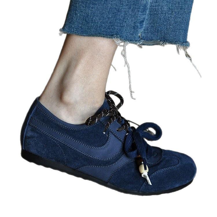 How ugly is it? Frosted cowhide blue Dexun shoes women's fashion casual shoes 2025 new autumn leather women's shoes single shoes