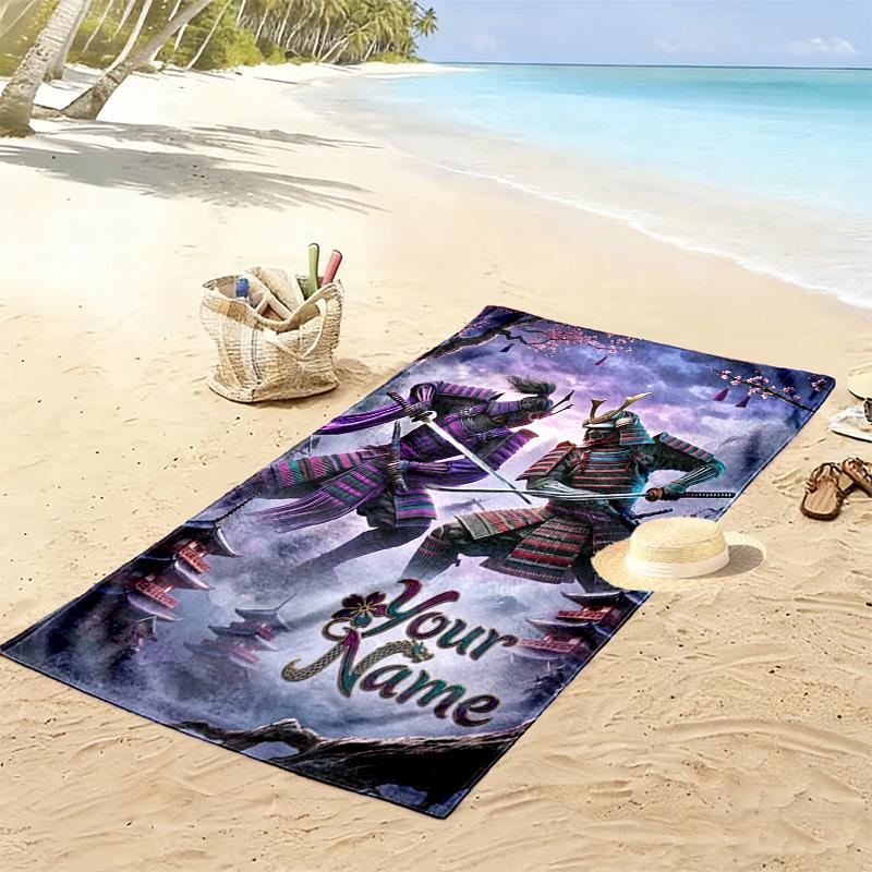 Name Custom Samurai Print Beach Towel, Large Soft Quick Dry Towel for Beach Camping Swimming