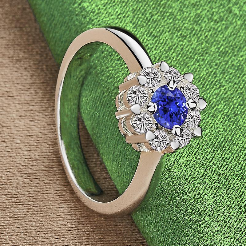 New 925 Sterling Silver Shiny Noble Round Blue Zircon Ring For Women Luxury Party Birthday Engagement Wedding Charm Jewelry Gift