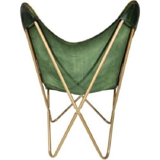 Nové Ručně vyráběné Vintage Zelené Kožené Křeslo Motýl Relaxační Křeslo Kancelářská Židle