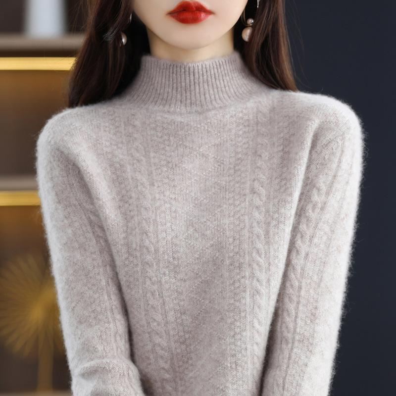 Autumn and Winter New Temperament Semi-turtleneck Twist Knitted Top Women's Thickened Loose Inner Bottoming Sweater Women's