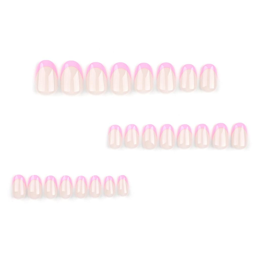 24 Pcs Rose Red Detachable Short Round French Tip Nails