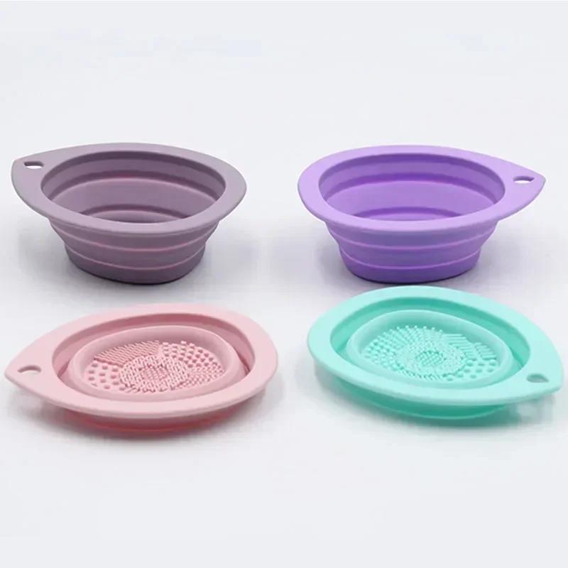Silicone Makeup Brush Cleaner Foldable Powder Puff Cleaning Bowl Eyeshadow Brushes Washing Soft Mat Beauty Tools Scrubber Box