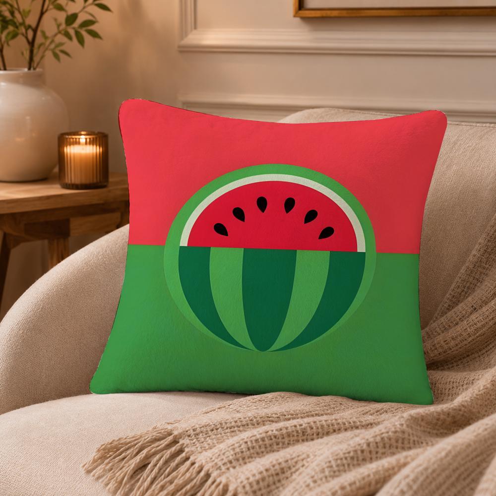 Watermelon Cushion Cover Anti-dustmite Pillowcase Invisible Zipper Silky Short Plush Sofa Cushion Cover