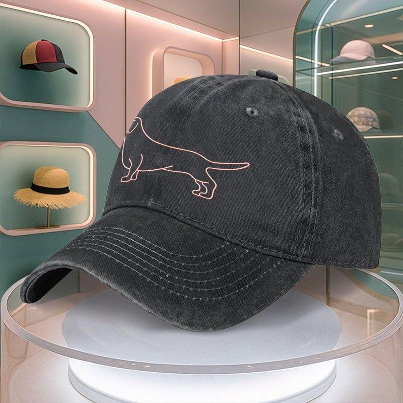 Mens Dachshund Line Print Baseball Cap Vintage Curved Brim Dad Hat Adjustable Snapback Multiple Colors