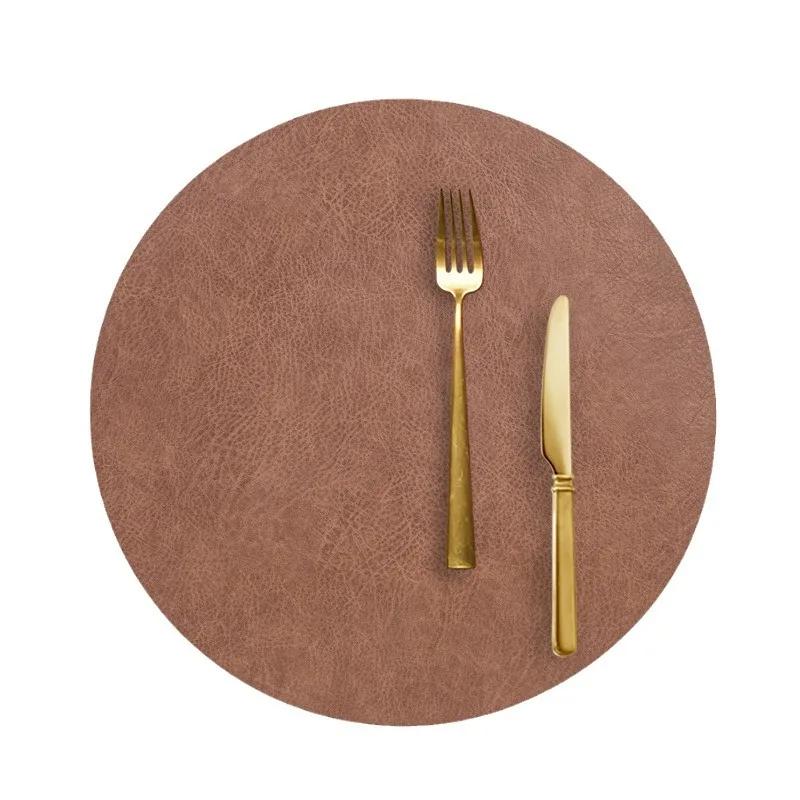 Vintage Style Double-Sided PVC Leather Placemat Round Faux Leather Heat-Resistant Waterproof Cup Plate Mat