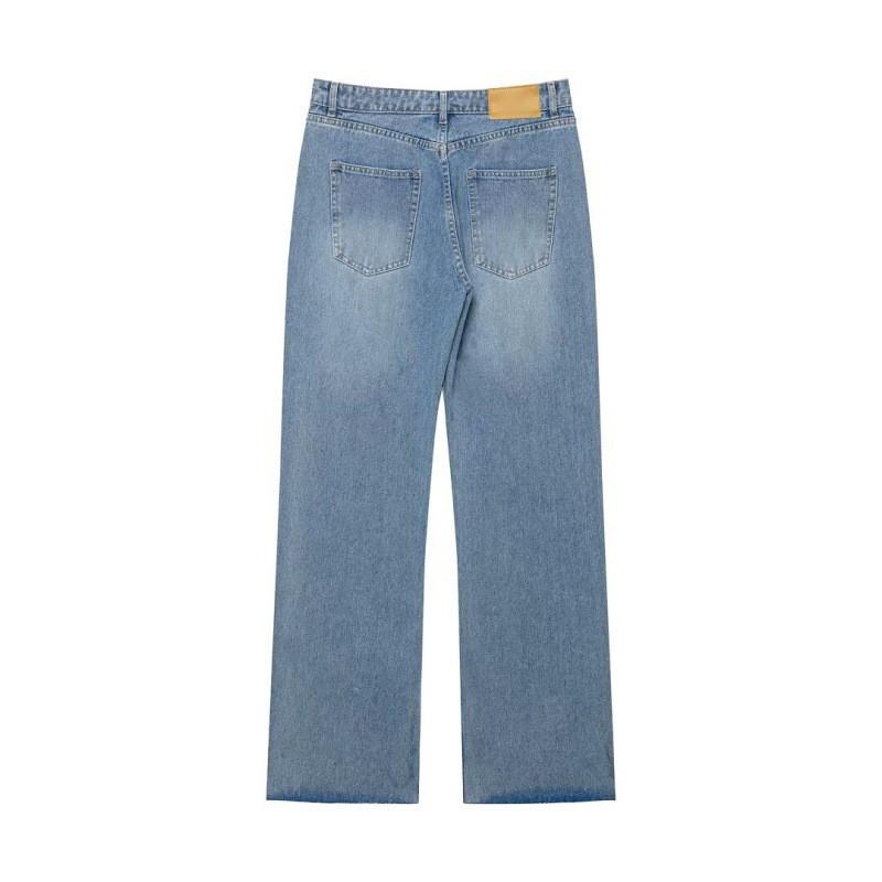 Womens High-Waisted Wide-Leg Denim Pants Relaxed Fit Straight Cut Washed Vintage Style 2026
