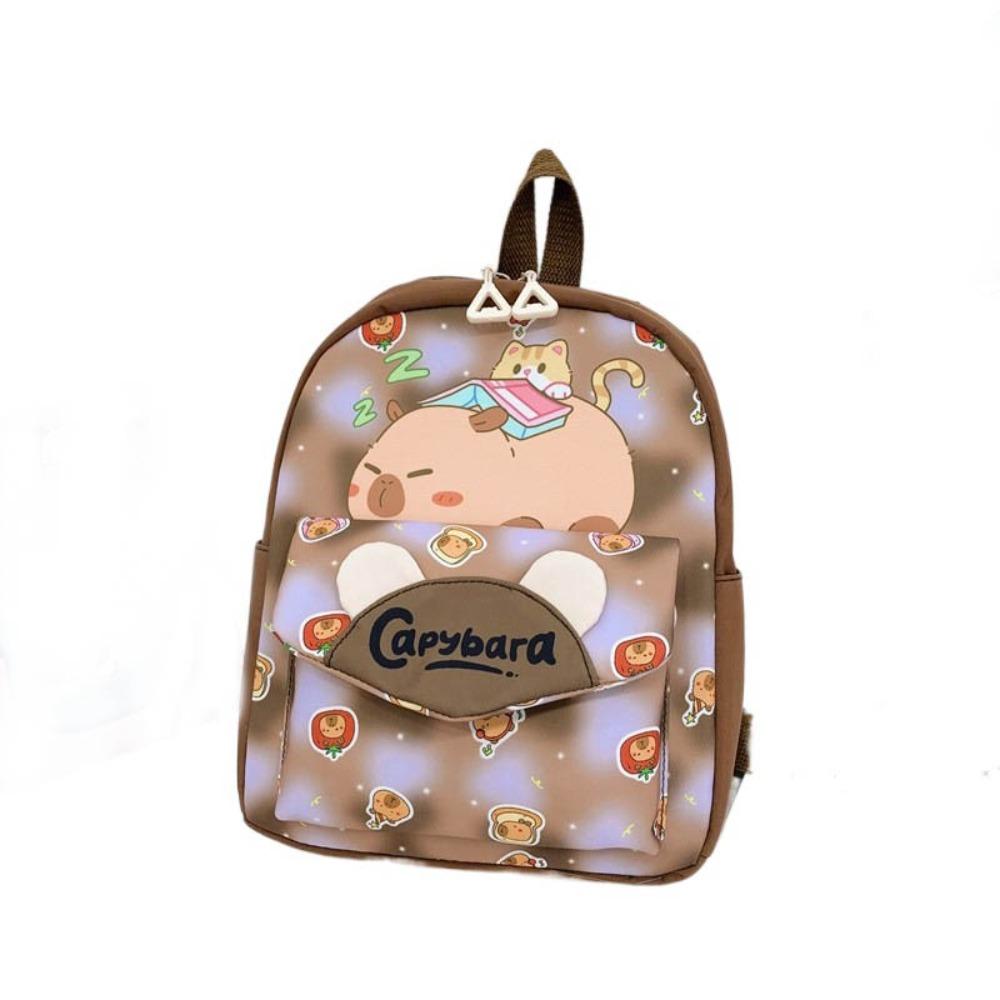 

Large Capacity Capybara Backpack Nylon Kids Book Bag Cartoon Cartoon Animal Schoolbag Students кофейный
