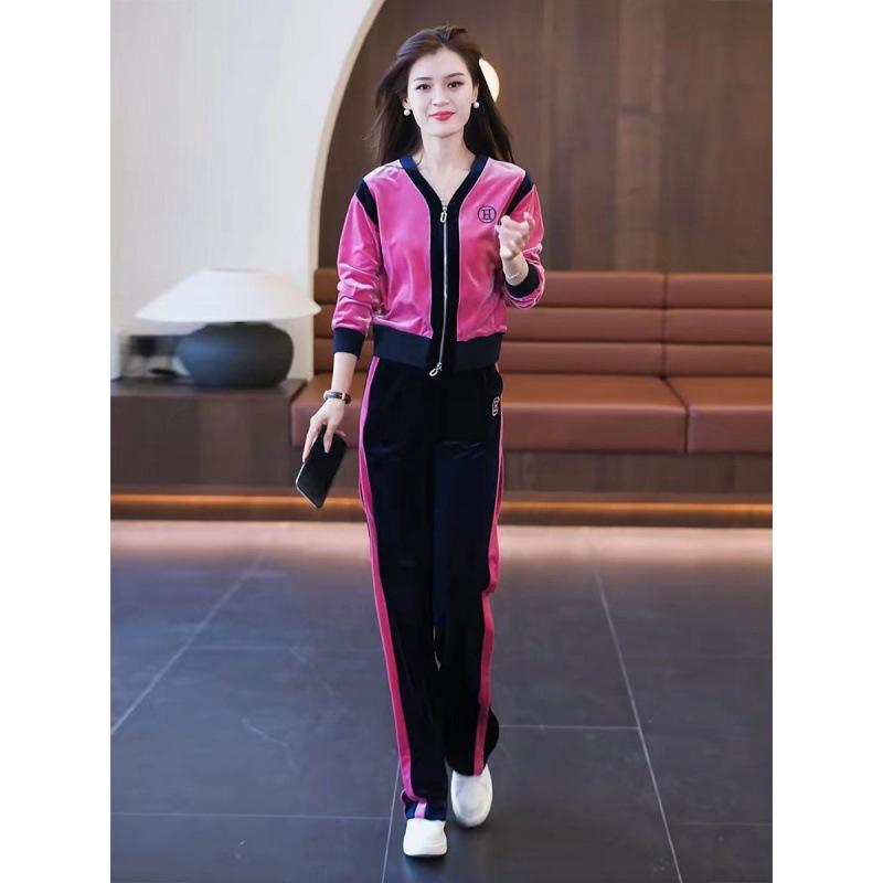 Спортивный Повседневный Комплект - Модный Женский Осенний Многоцветный Велюровый Кардиган-Топ и Широкие Брюки M