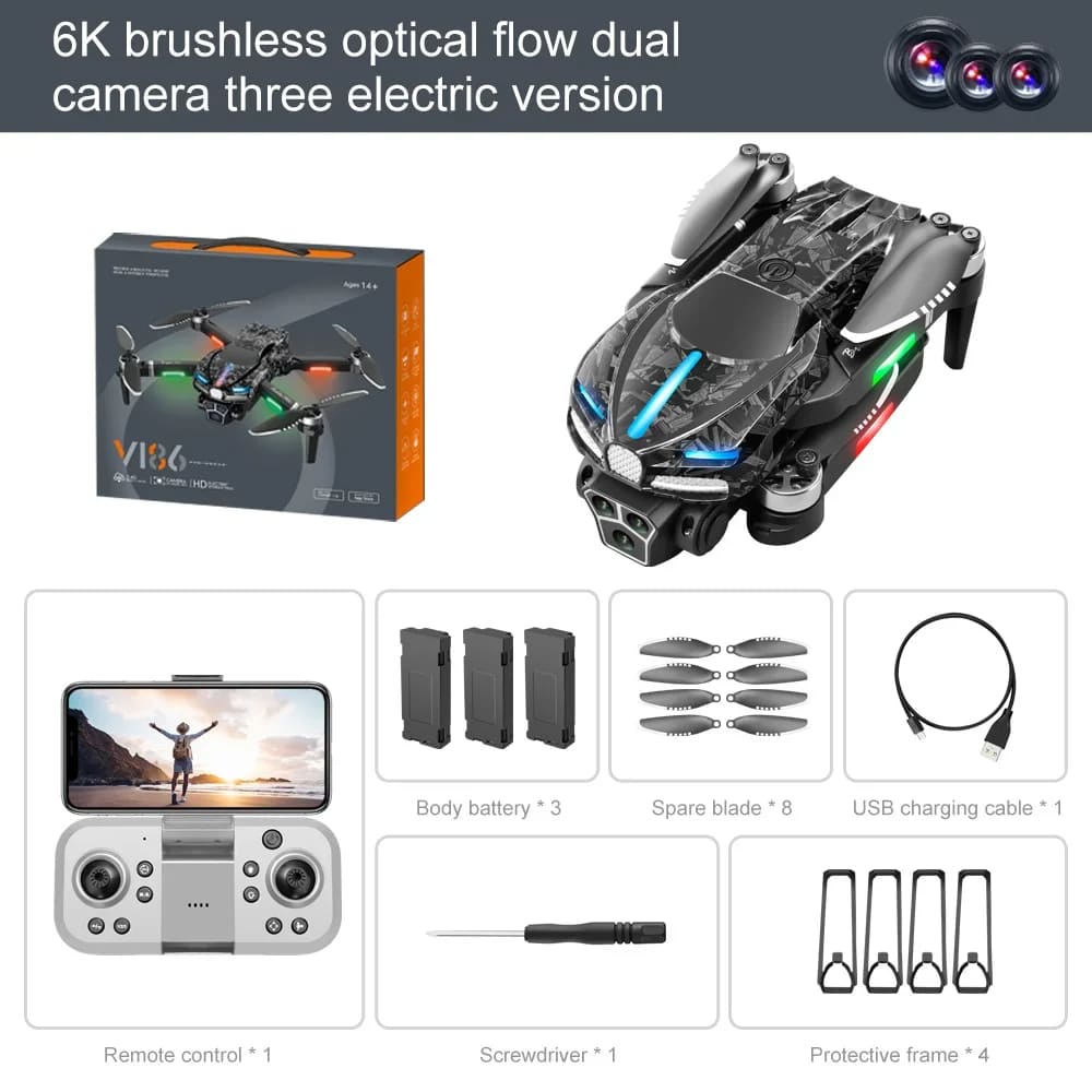New V186 Pro Drone 8K Professional Three HD Camera Aerial Photography Obstacle Avoidance FPV Brushless Motor Quadrotor Dron UAV