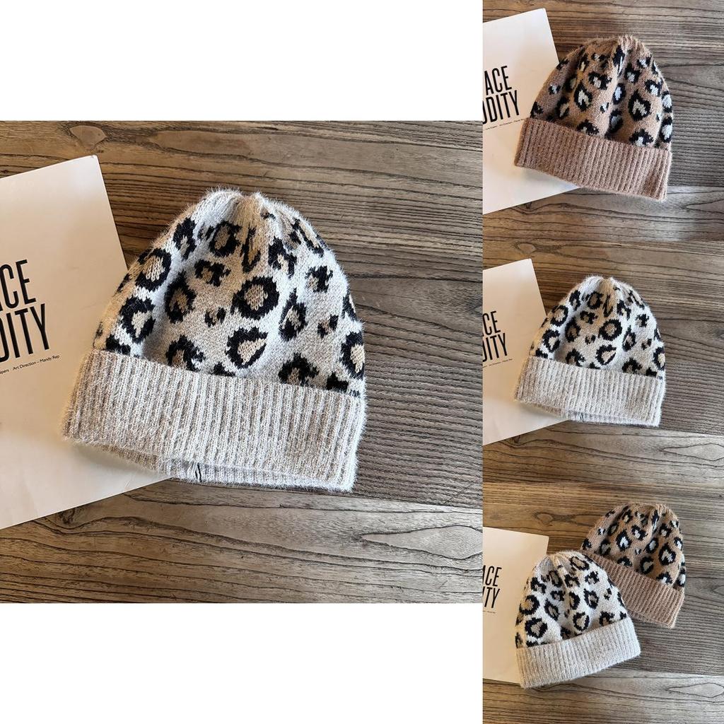 Leopard Print Knit Hat For Women Winter Warmth Breathability Fashionable Gift For Teens