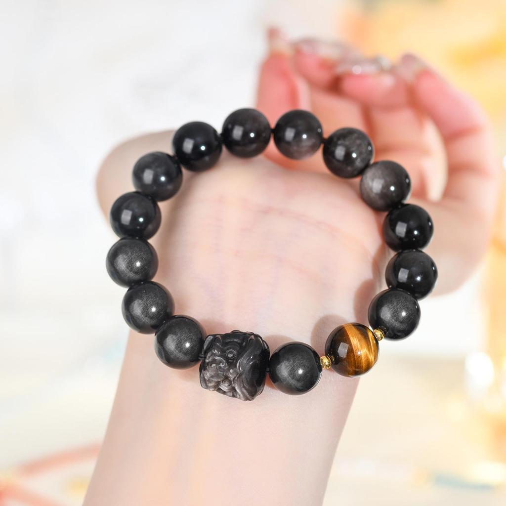 Obsidian Lion Dance Single-Loop Bracelet: Trendy Unisex Bestseller