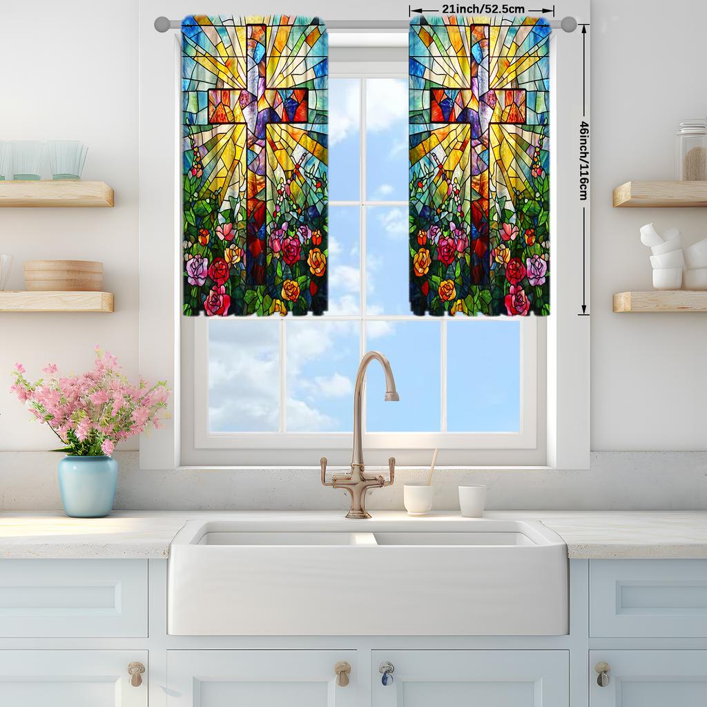 2pcs Stained Glass of the Church Printed Curtain for Home Decor - Rod Pocket Window Treatment for Bedroom   Office   Kitchen