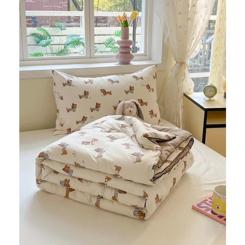 Cute Cartoon Printed Thin Quilt Kids Students Summer Double Yarn Soybean Air Conditioning Comforter Lightweight Cooling Blankets