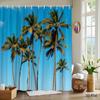 Tropical Palm Tree Shower Curtain Realistic Coconut Trees On Blue Sky, Beach Vibes for Summer Bathroom or Vacation Home Decor