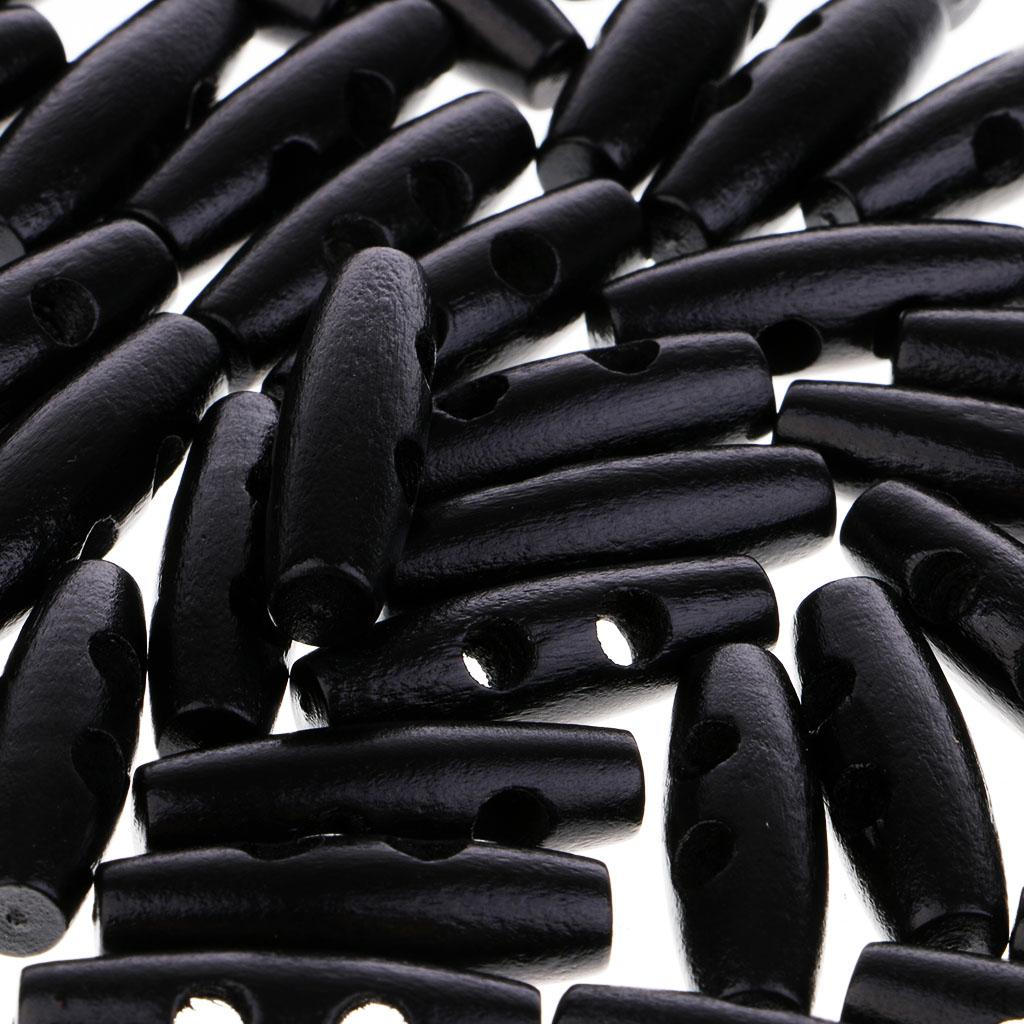 50Pcs Wood Oval Sewing Buttons Toggles 2 Holes 30 x 10mm , Black