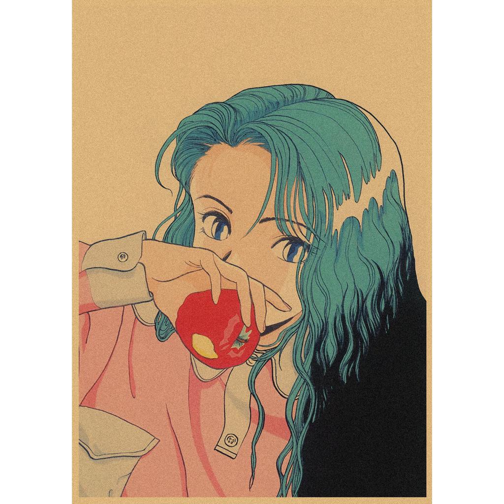 Sakura Diaries Retro Kraftpapier Manga Illustration Wandkunst