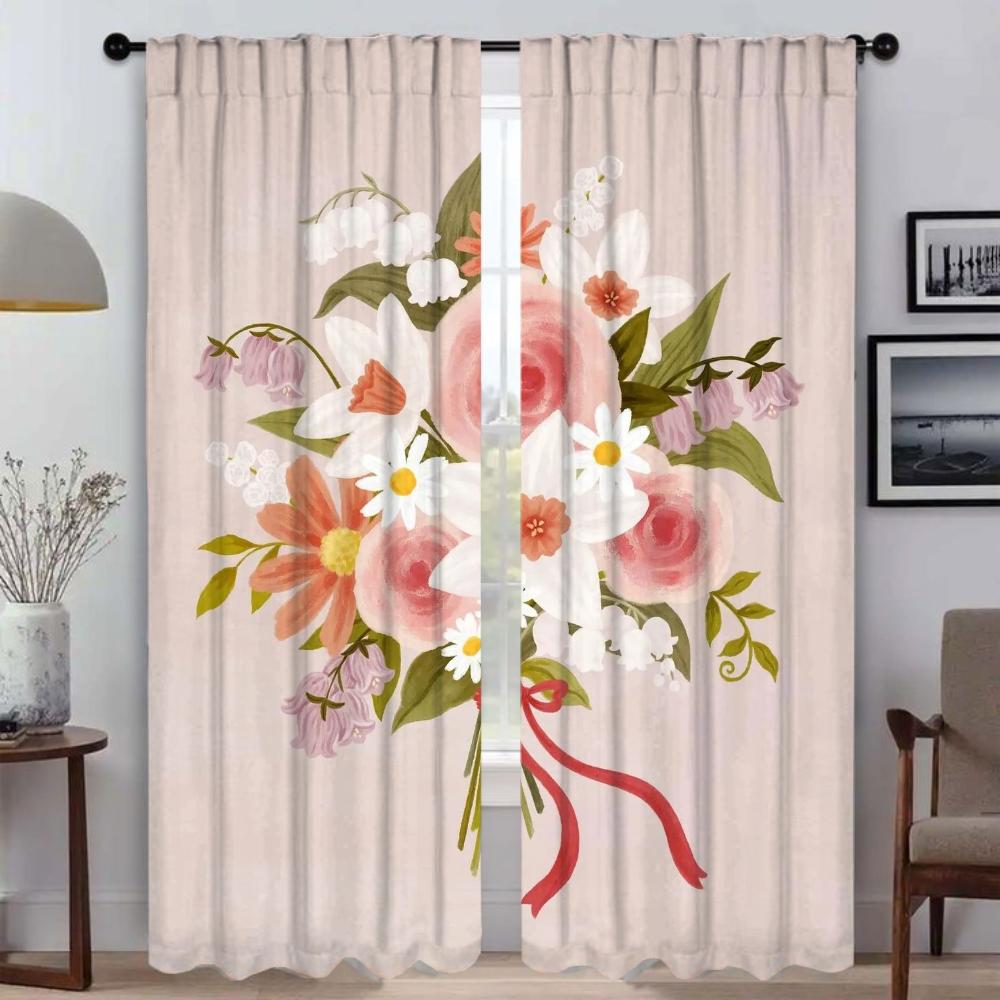 Pink Tea Party Curtains for Living Room Curtain for Room 2 Panel Partition Home Interior Curtains Halloween Decoration Shades