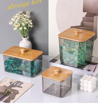 1 ud. Caja de Almacenamiento para Bolas de Gel de Lavandería Caja Acabado para Detergente de Lavandería Con Tapa de Bambú Caja para Bastoncillos de Algodón de Escritorio para el Hogar