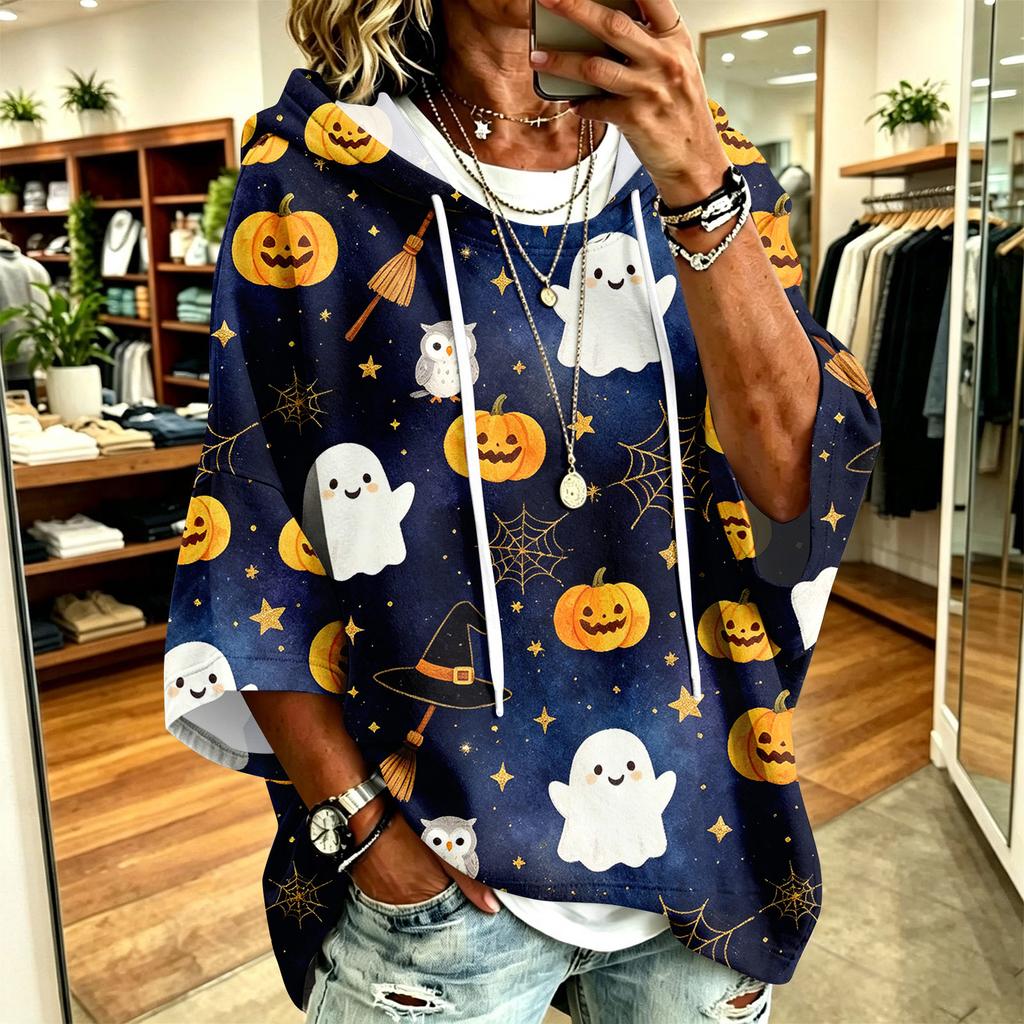 Women's Halloween Print Hoodie Loose Fit Casual Pullover