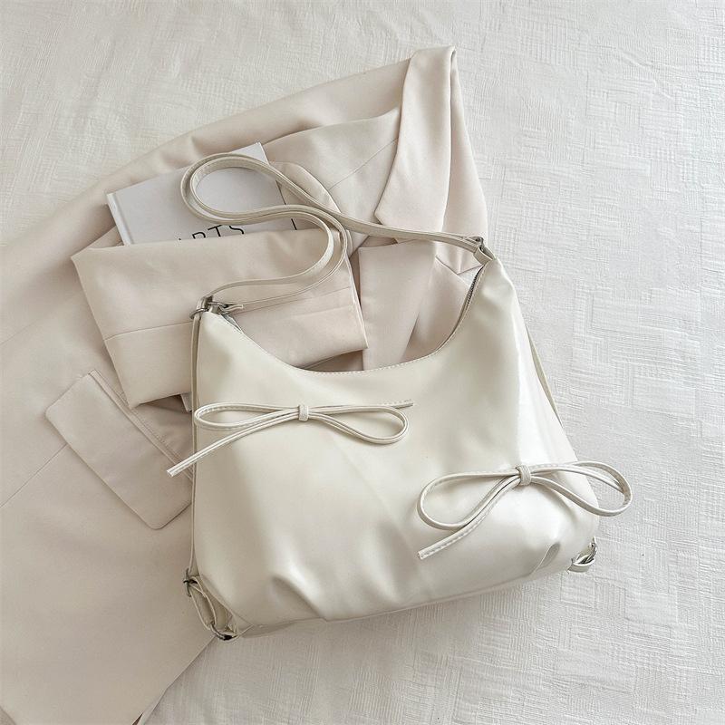 

Fashi Bow Design Women s PU Leather Shoulder Bags Simple Solid Color Ladies Crossbody Bag Class Commute Girls Tote Handbags бежевый