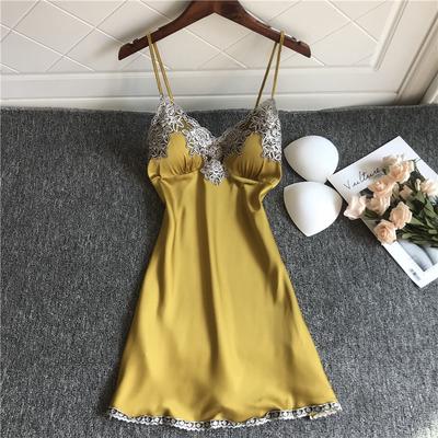 Sexy Ice Silk Nightgown Female Sling Chest Pad Nightdress Thin Section Satin Sleepwear