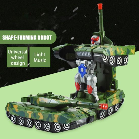 Electric Transforming Robot Car Toy with Music Light Automatic Obstacle Avoidance Deformation Tank
