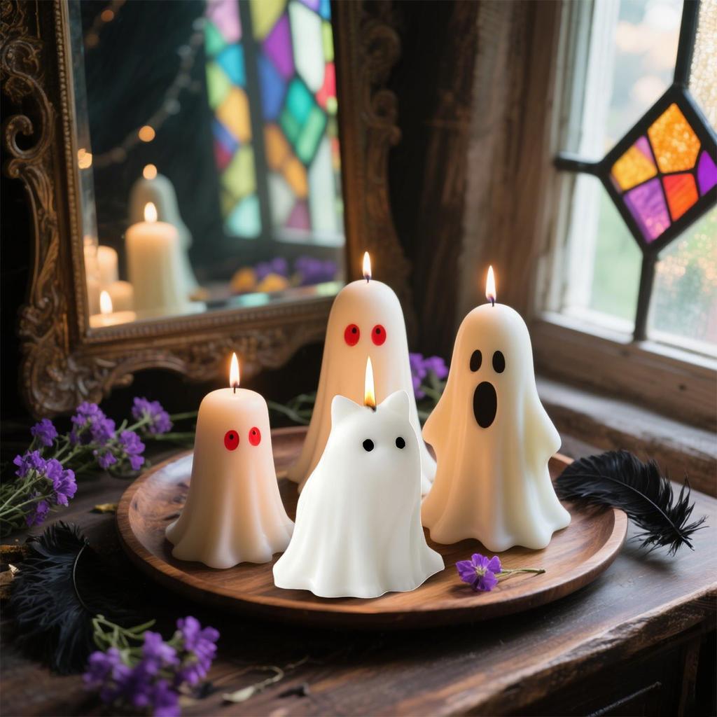 DIY Halloween Candle Molds 3D Cute Spooky Cat Dog Decor Silicone Mould Pumpkin Craft Wax Resin Home Party Decoration Making