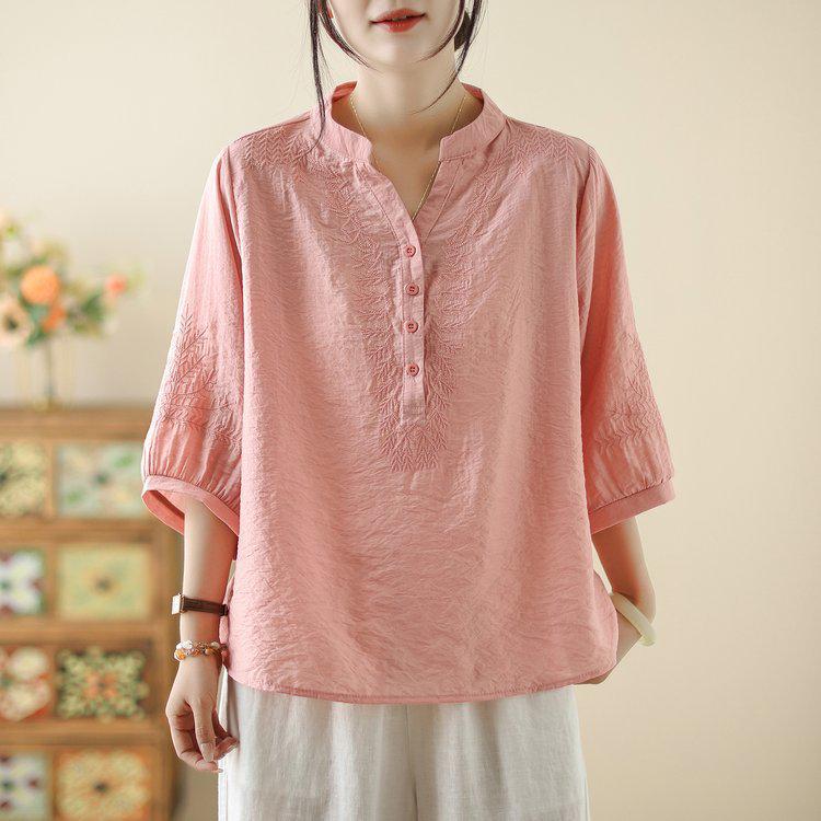 Spring/Summer 2026 Chic Chinese Style Casual Three-Quarter Sleeve Shirt 2XL (105-120 jin)