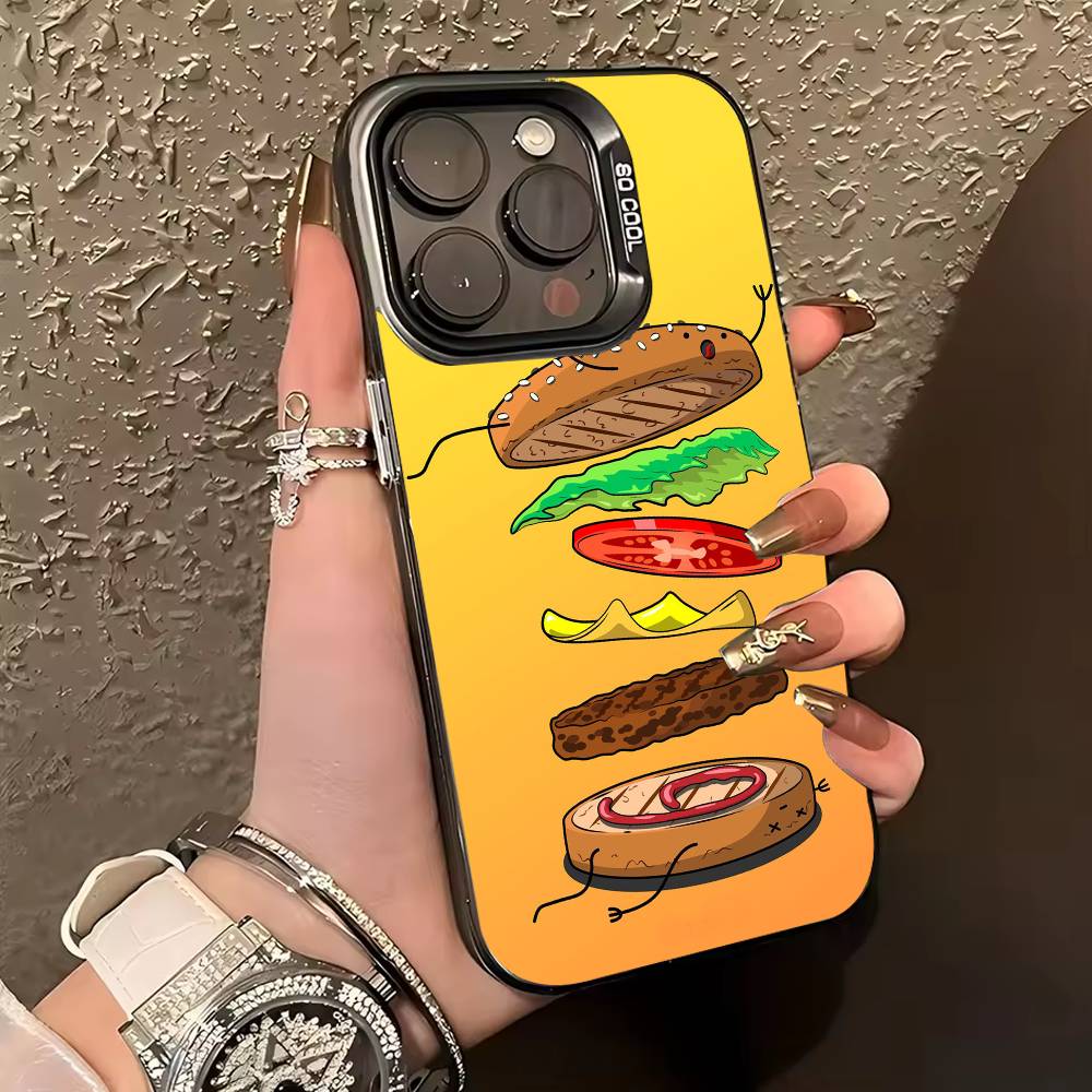 C-Cute and Easy H-Hamburger Phone Case For iPhone 17,16,15,14,13,12,11 Plus,Pro Max,XS,Colored silver phone case