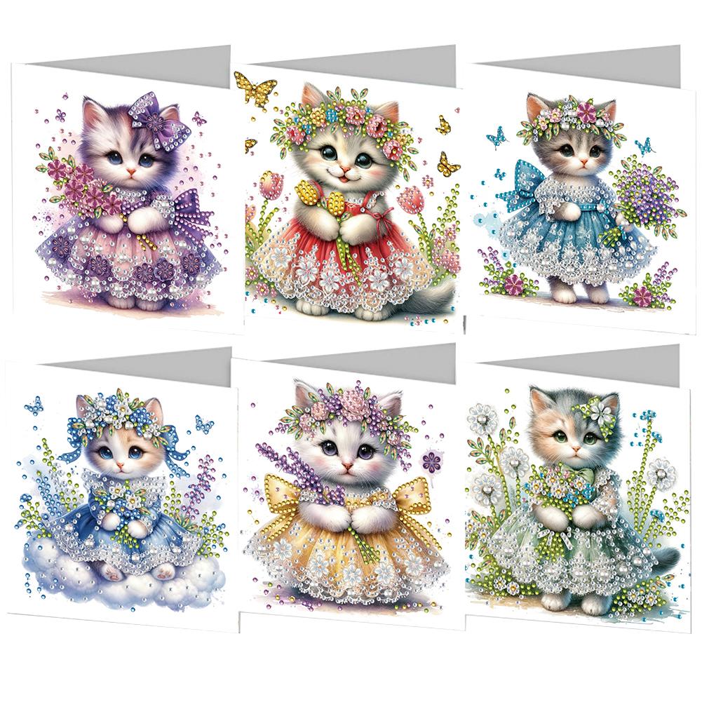 6pcs Diamond Painting Greeting Cards Handmade 5D Rhinestone Embroidery Arts Cards Kits Arts Crafts for Birthday Thanksgiving Day