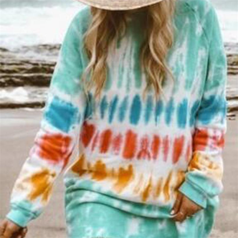 Fashion Sexy Women's Street Style Trend Tie-dye Printing Gradient Color Skirt Long-sleeved Sweater Dress