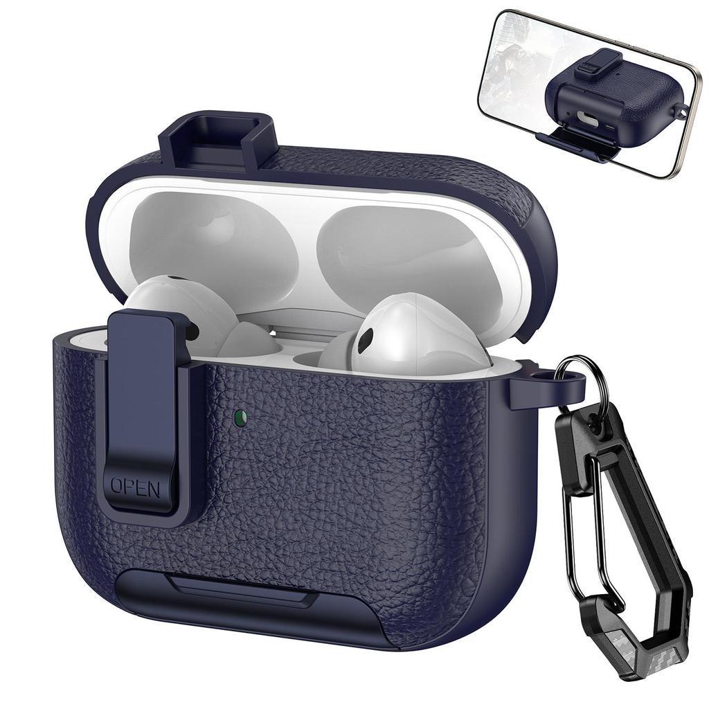 AirPods Pro 3 Leather Pattern Case with Buckle Stand for Apple 2nd Gen