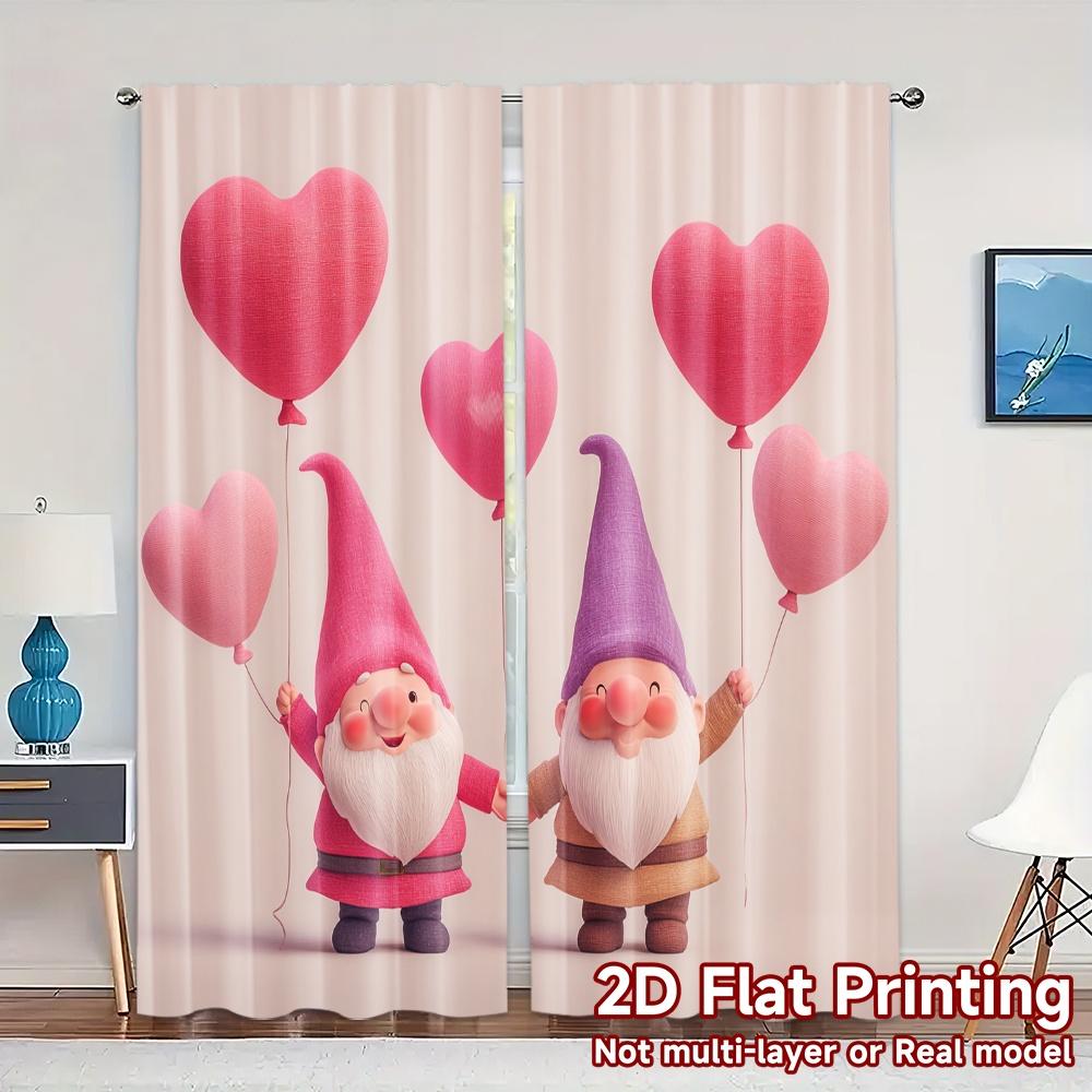

Set Of 2 Modern Flat Printing Jit Curtains Without Rod Gnome Love Parade Window Treatment Semi Gifts Curtain With Light Filtering Polyester W100*H70(CM)-Hooks&1PCS