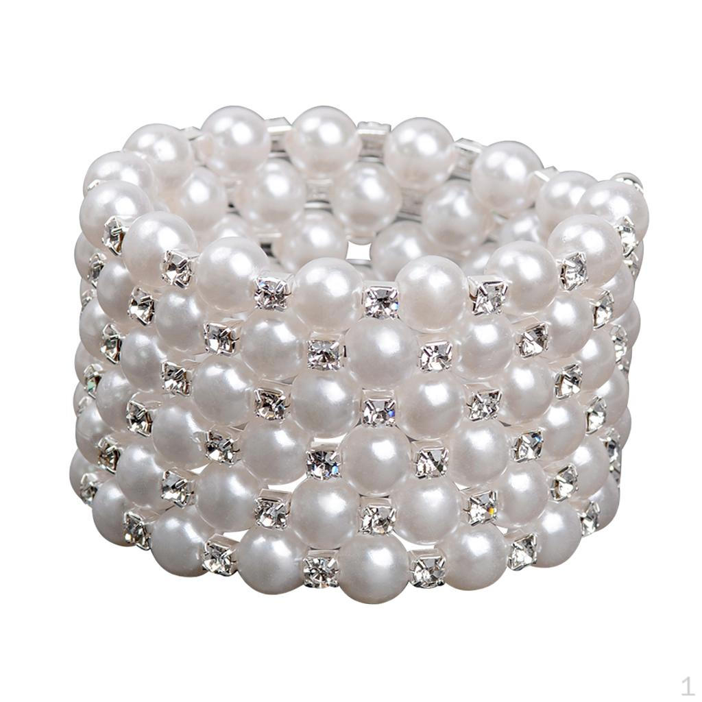 Artificial Pearl Bangle Rhinestone Stretch Bracelet