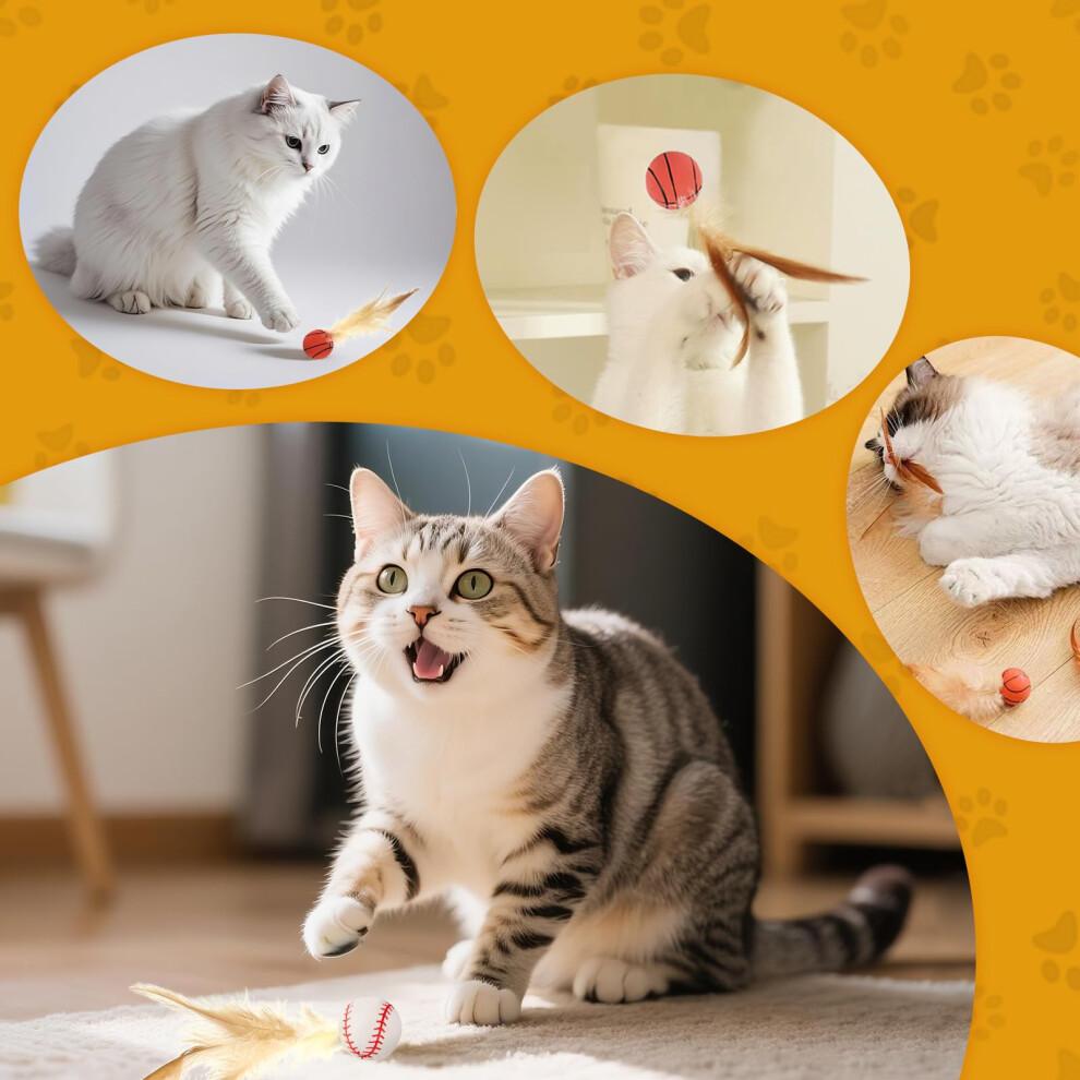 IHONYI 6 Pieces Bouncy Cat Toy with Feathers, Colourful Jumping Ball for Active Cats, Small Animal Toy, Bouncy Ball for Cats