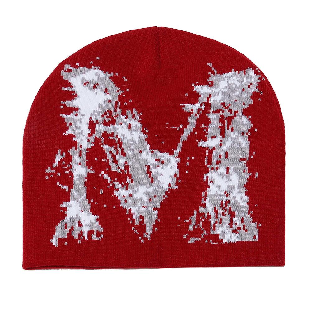Beanie kalte Mütze Damen Herbst und Winter neue Wollmütze personalisierte Hip-Hop Reitmütze mit Ohrenklappen M-Buchstabe Jacquard Pullovermütze