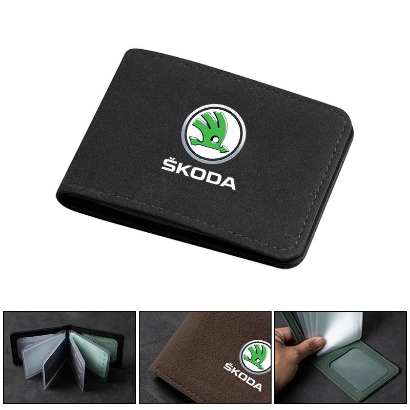 Suede Driver License Holder Card Bag Credit Card Wallet Holder For Skoda Octavia SUPERB RAPID KAROQ FABIA YETI Car Accessories Djsr15