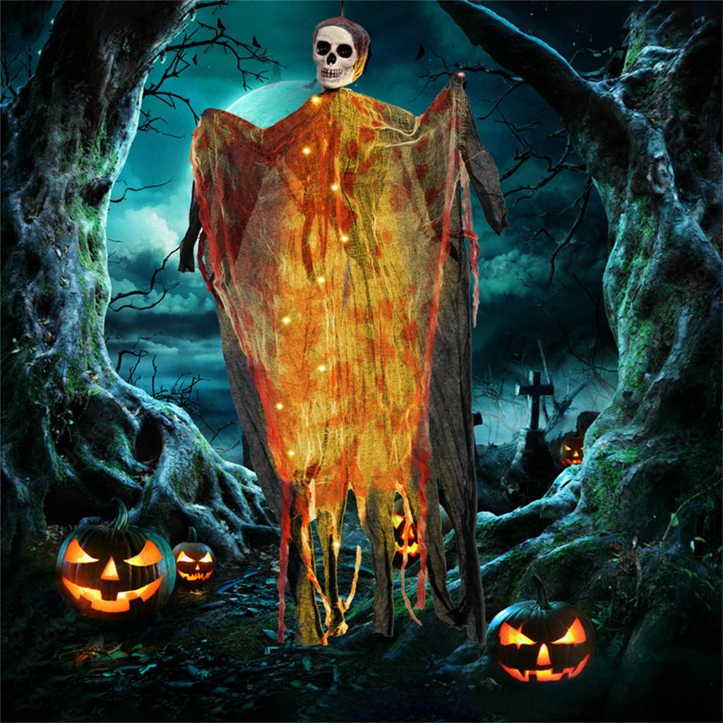 Glowing Ghostly Skeleton Hanging Decoration With LED Light Halloween Ceiling Decoration For Garden Yard Outdoor Indoor